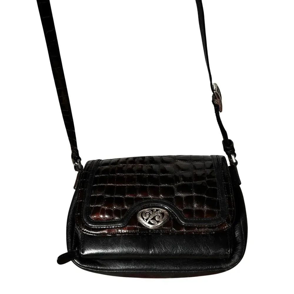 Vintage Brighton crossbody bag shoulder bag purse BLACK & brown moc croc FLAW
